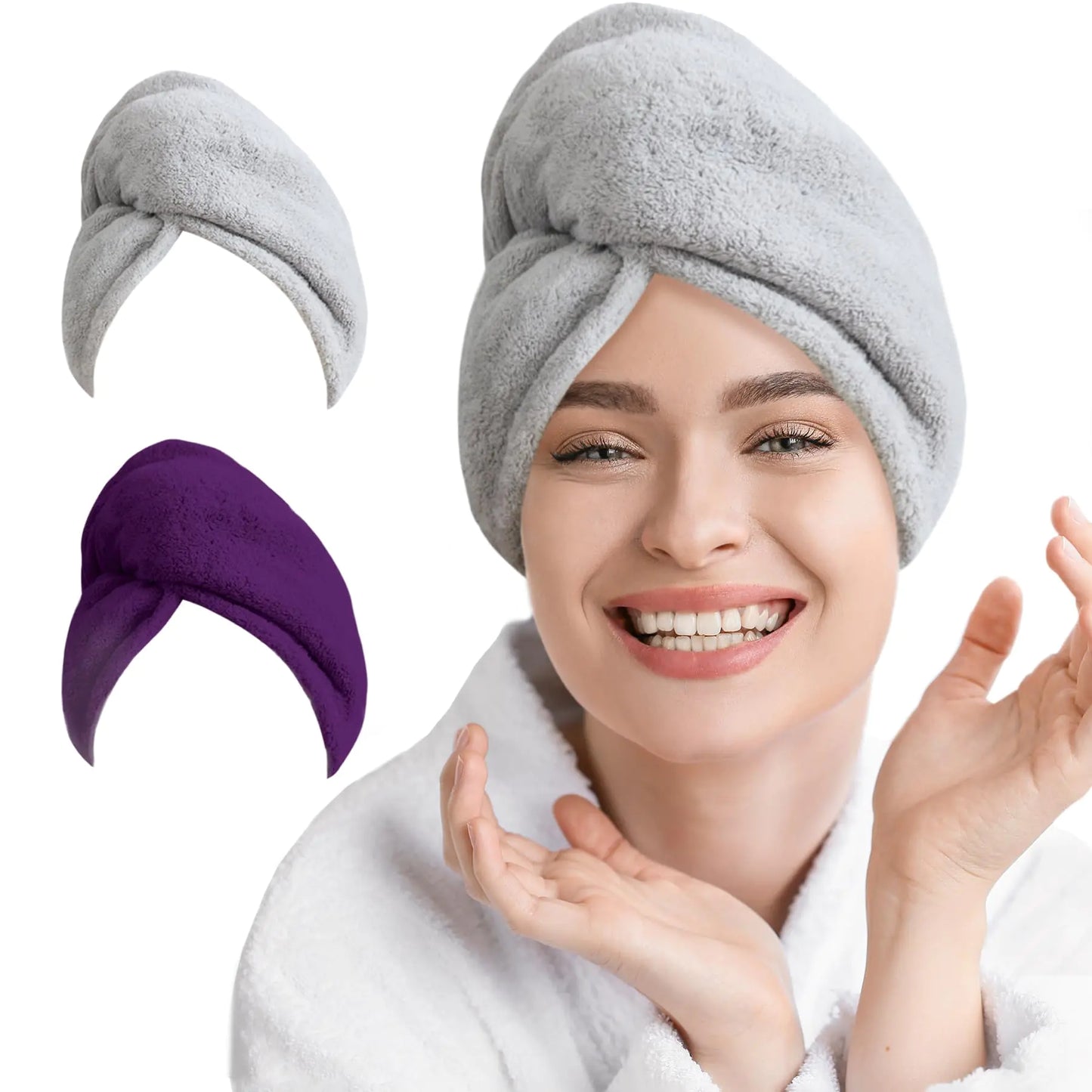 2 Pack - Super Absorbent Quick Dry Hair Turban for Drying Curly Long & Thick Hair